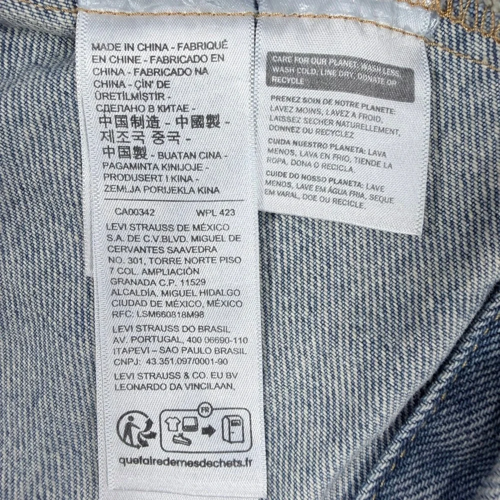 Levi's Mens S Blue Cotton Denim Relaxed Hybrid Trucker Jacket Grey Jersey Hooded